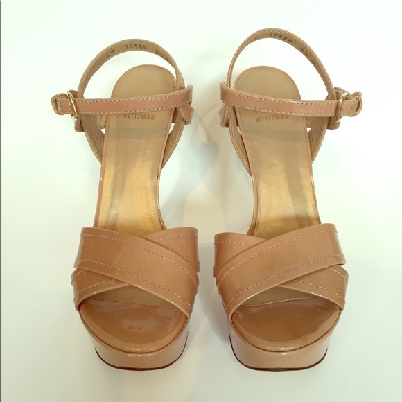 Stuart Weitzman Shoes - Stuart Weitzman nude patent Nexus platform sandals